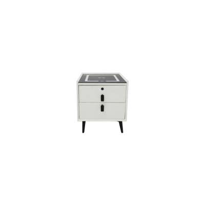 Bedside table with drawers LED lighting USB charging Bluetooth speaker ecru