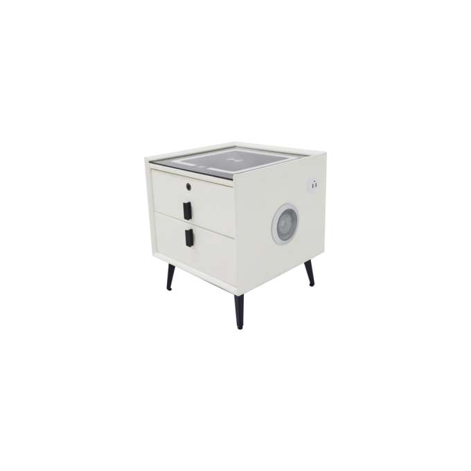 Bedside table with drawers LED lighting USB charging Bluetooth speaker ecru