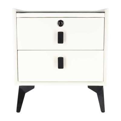 Bedside table with drawers LED lighting USB charging Bluetooth speaker ecru