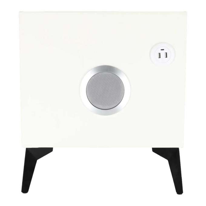 Bedside table with drawers LED lighting USB charging Bluetooth speaker ecru