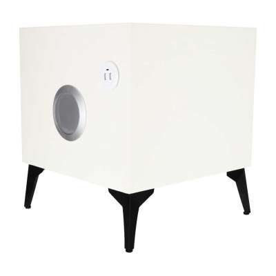 Bedside table with drawers LED lighting USB charging Bluetooth speaker ecru