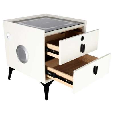 Bedside table with drawers LED lighting USB charging Bluetooth speaker ecru