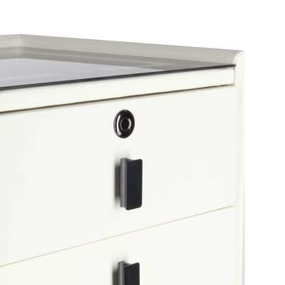 Bedside table with drawers LED lighting USB charging Bluetooth speaker ecru