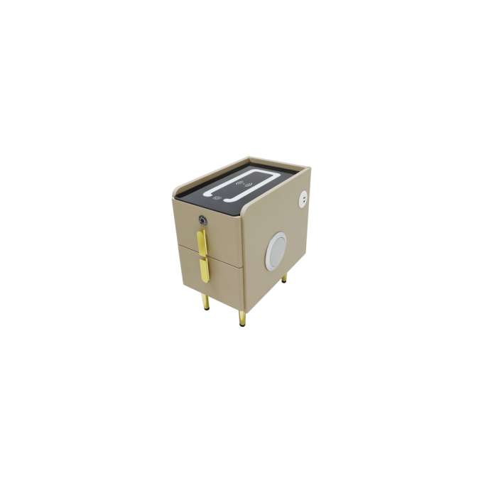 Bedside table with drawers LED lighting USB charging and Bluetooth speaker beige