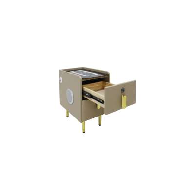 Bedside table with drawers LED lighting USB charging and Bluetooth speaker beige