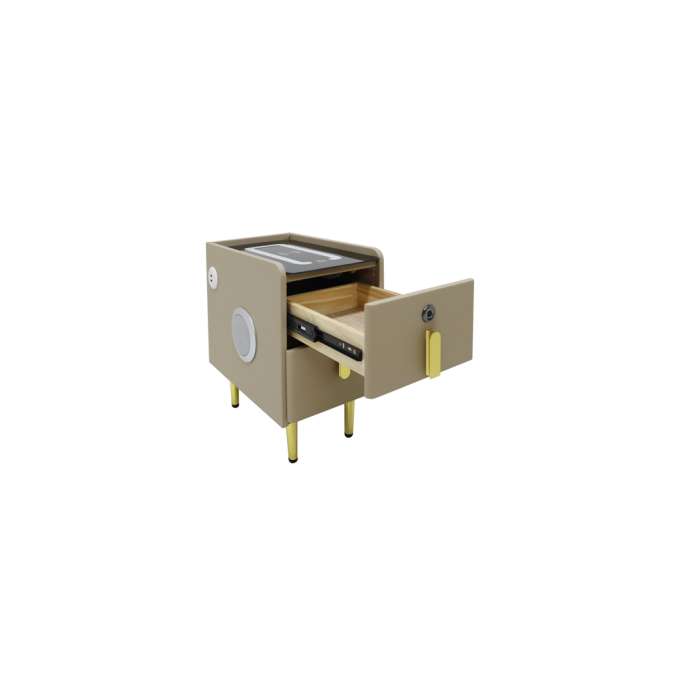 Bedside table with drawers LED lighting USB charging and Bluetooth speaker beige