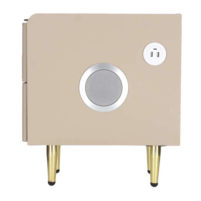 Bedside table with drawers LED lighting USB charging and Bluetooth speaker beige