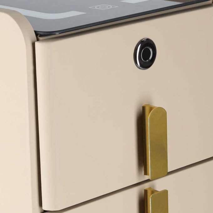 Bedside table with drawers LED lighting USB charging and Bluetooth speaker beige
