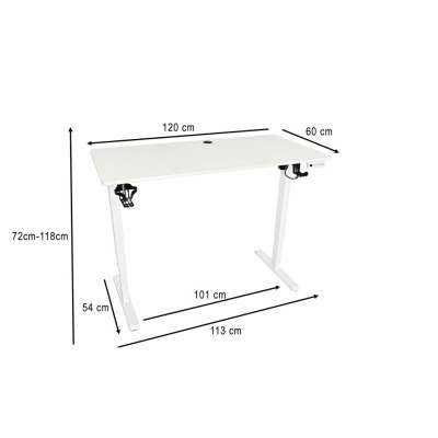 Biurko elektryczne regulowane pamięć panel sterowania 120x60cm białe