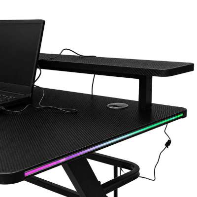 Biurko gamingowe z nadstawką LED RGB uchwyty komputerowe dla gracza 120x60cm