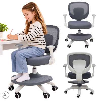Children's desk chair adjustable swivel chair with footrest grey