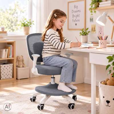 Children's desk chair adjustable swivel chair with footrest grey