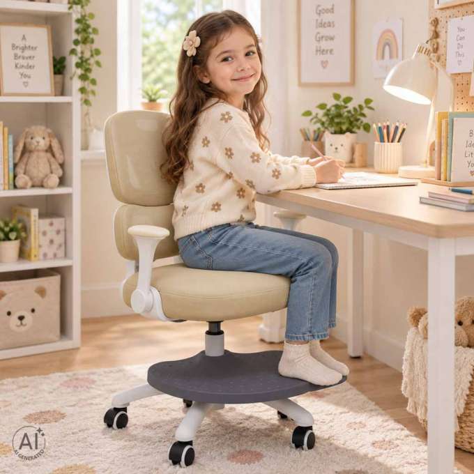 Children's desk chair ergonomic swivel adjustable beige