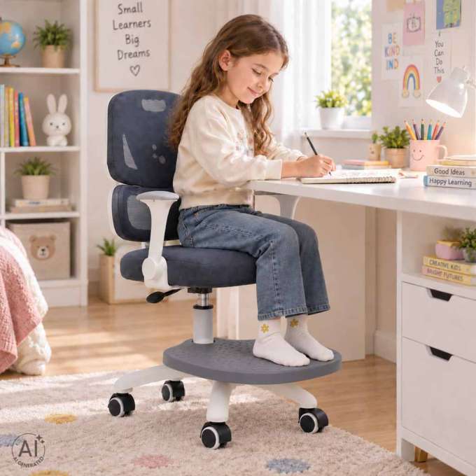 Children's desk chair ergonomic swivel adjustable grey