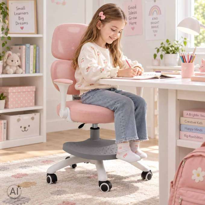 Children's desk chair ergonomic swivel adjustable pink
