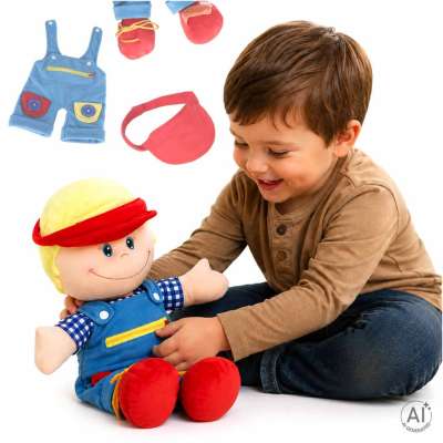 Doll plush cuddle toy educational dressing-learning boy