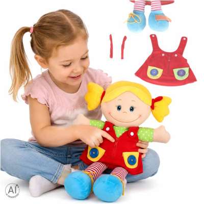 Doll plush cuddle toy educational dressing-learning girl