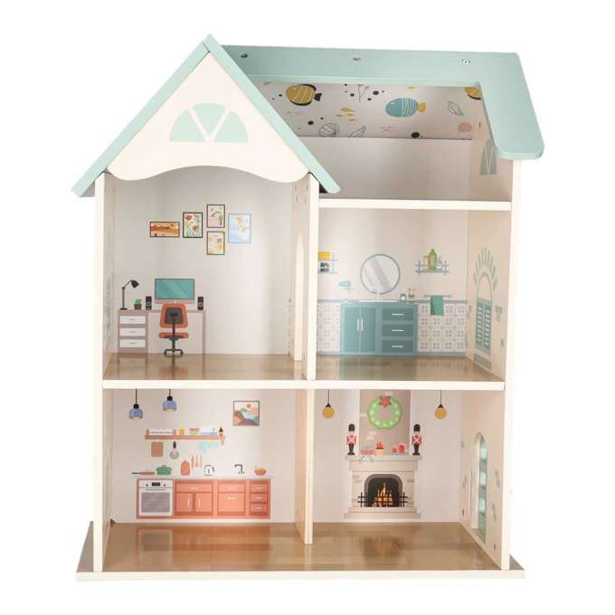 Domek dla lalek drewniany LULILO mebelki figurki 56cm miętowy