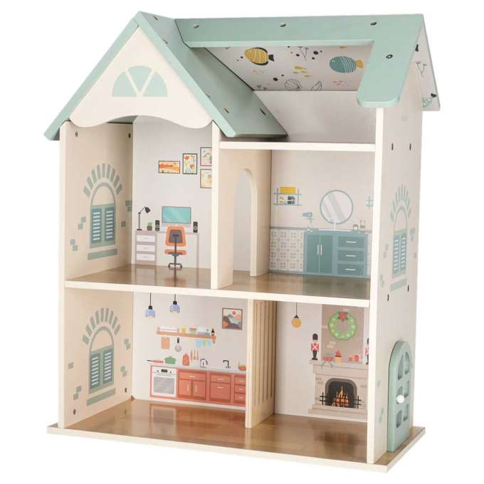 Domek dla lalek drewniany LULILO mebelki figurki 56cm miętowy