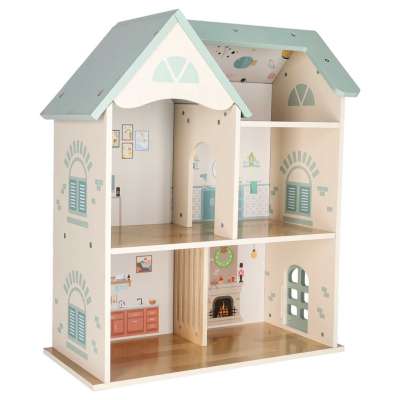 Domek dla lalek drewniany LULILO mebelki figurki 56cm miętowy