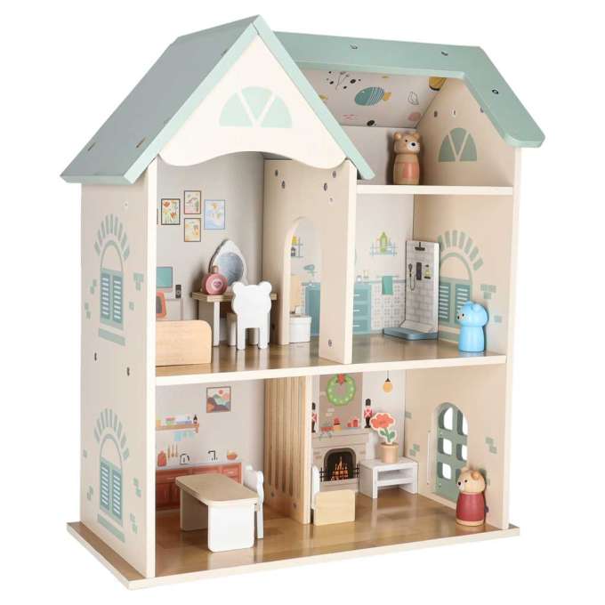 Domek dla lalek drewniany LULILO mebelki figurki 56cm miętowy