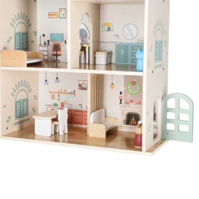 Domek dla lalek drewniany LULILO mebelki figurki 56cm miętowy