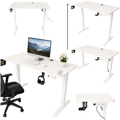 Electric height-adjustable desk with memory function and control panel 120x60 cm white