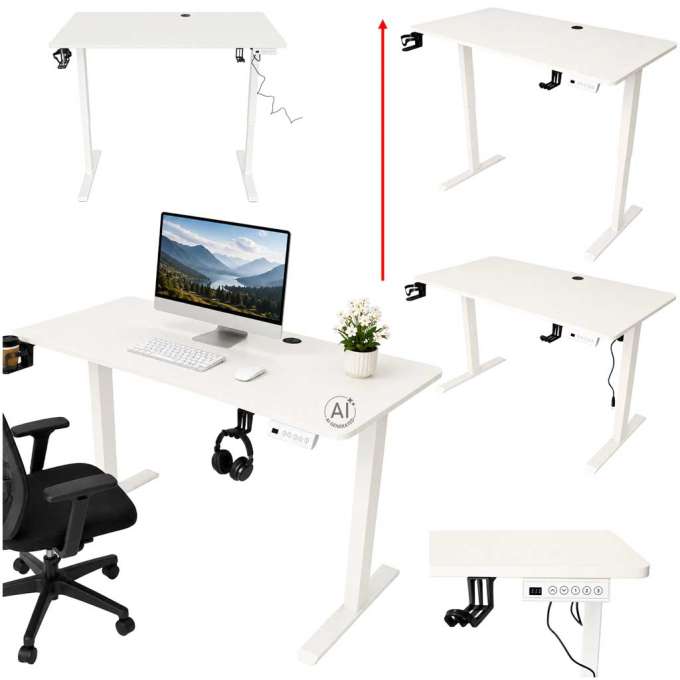 Electric height-adjustable desk with memory function and control panel 120x60 cm white