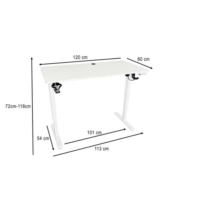 Electric height-adjustable desk with memory function and control panel 120x60 cm white