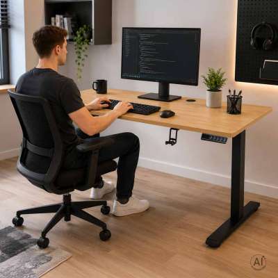 Electric height-adjustable desk with memory function and control panel 120x60 cm wood