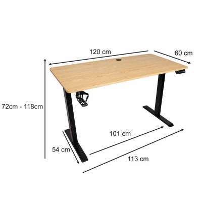 Electric height-adjustable desk with memory function and control panel 120x60 cm wood