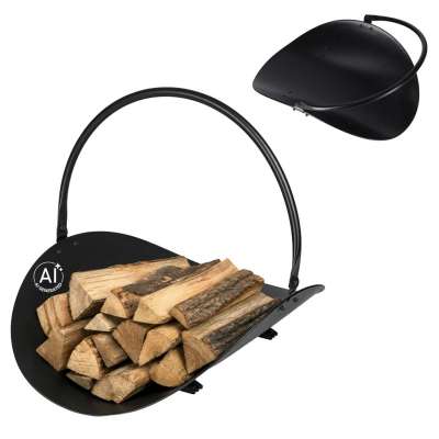 Firewood rack metal basket with handle for the fireplace