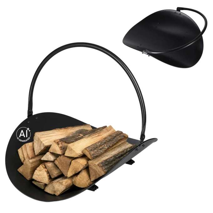 Firewood rack metal basket with handle for the fireplace