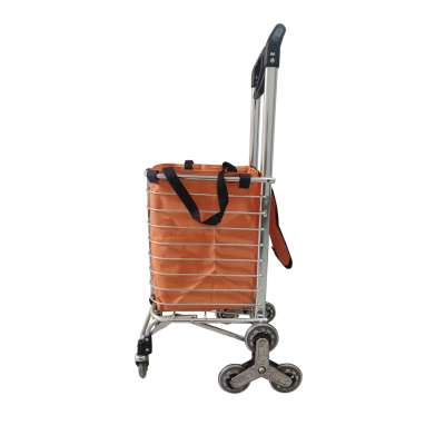 Folding shopping cart with frame bag and 8 wheels orange