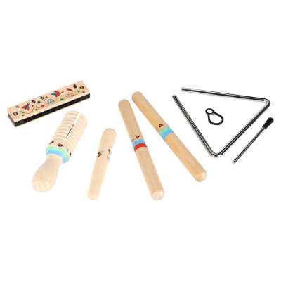 Instrumenty drewniane muzyczne dla dzieci trójkąt pałeczki harmonijka ustna tarka