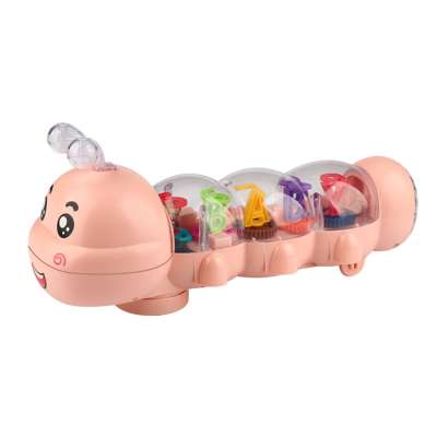 Interactive Crawling Caterpillar Toy with Sound and LED Light Sensor Pink