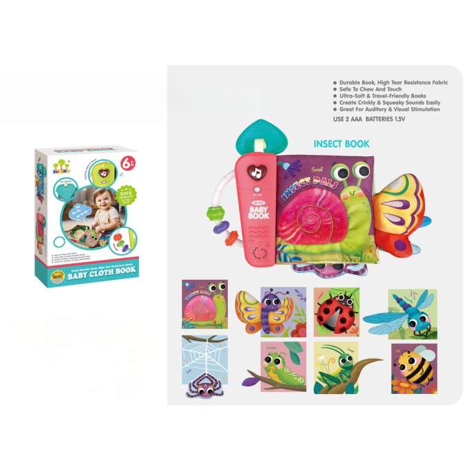 Interactive sensory book for babies with insect sounds