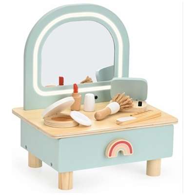LULILO Mini Wooden Dressing Table for Girls with LED Mirror and Accessories