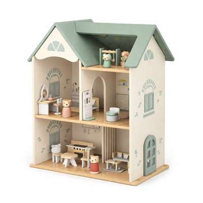 LULILO Wooden Dollhouse with Furniture and Figures 56 cm Mint