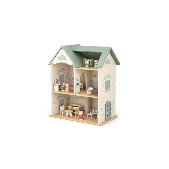 LULILO Wooden Dollhouse with Furniture and Figures 56 cm Mint