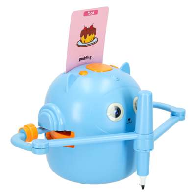 Interactive robot toy for learning to draw flashcards colored markers blue