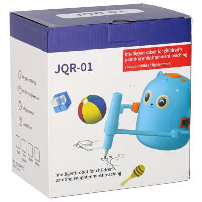 Interactive robot toy for learning to draw flashcards colored markers blue