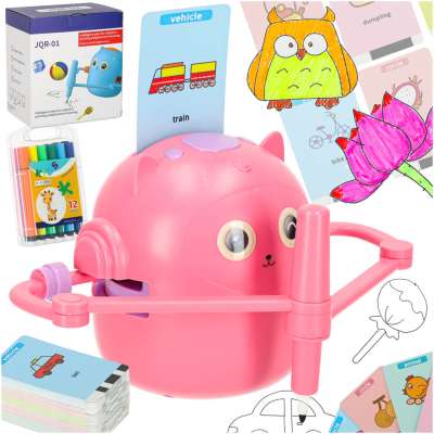 Interactive robot toy for learning to draw flashcards colored markers pink