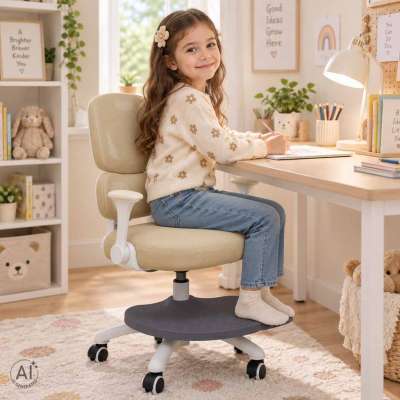 Krzesło do biurka dla dziecka fotel ergonomiczny obrotowy regulowany beżowy