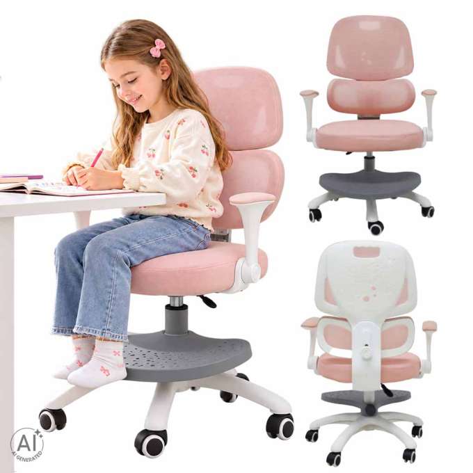 Krzesło do biurka dla dziecka fotel ergonomiczny obrotowy regulowany różowy