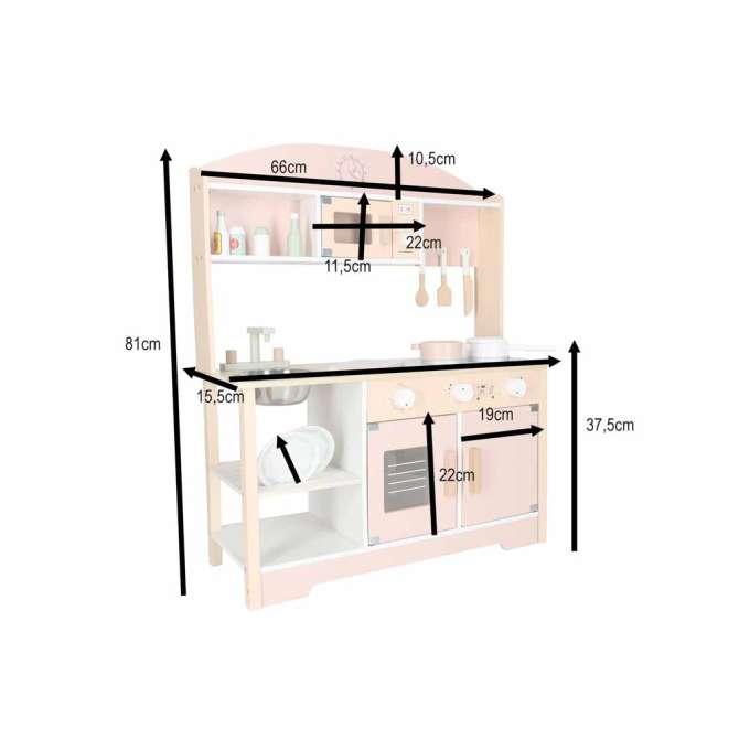 Kuchnia dla dzieci drewniana  MDF MODERN CLASSIC akcesoria 81cm różowa