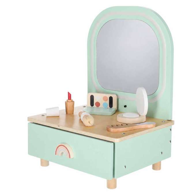 LULILO Mini Wooden Dressing Table for Girls with LED Mirror and Accessories