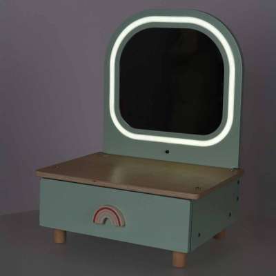 LULILO Mini Wooden Dressing Table for Girls with LED Mirror and Accessories