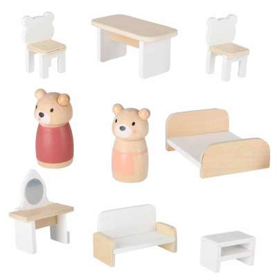 LULILO Wooden Dollhouse with Furniture and Figures 56 cm Mint