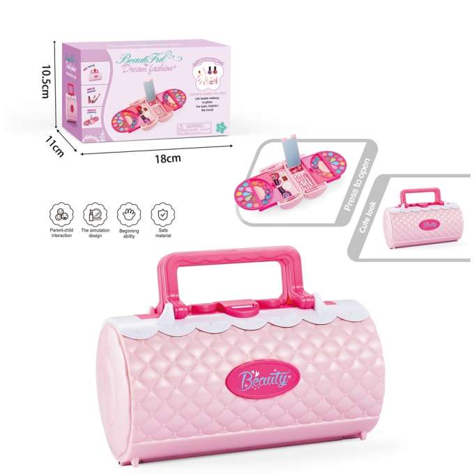 Makeup products nail polish and nail art supplies in a case